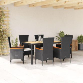 vidaXL Set De Comedor De Jard&iacute;n 7 Pzas Y Cojines Rat&aacute;n Sint&eacute;tico Negro Vidaxl