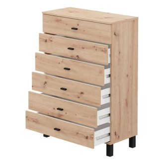 Dmora Aparador Otaval, Buffet 6 Cajones, Un Estante, 6 Compartimentos, 77x35x110h Cm Marr&oacute;n Roble Nudos