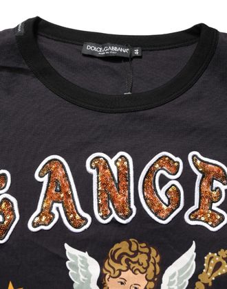 Dolce & Gabbana Mens Black Angel Print Cotton Crew Neck T-Shirt