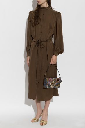 Valentino Garavani Silk Dress With A Waist Belt, Womens, Brown
