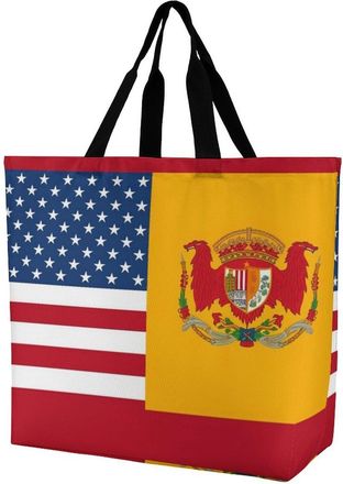 Generic American Spain Flag Handbag Reusable Tote Bag Durable Shoulder Bags For Beach Casual Travel