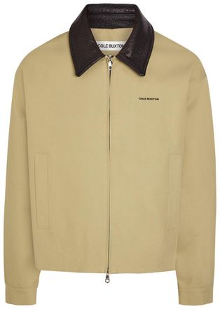 Cole Buxton Leather Collar Logo-embroidery Cotton Jacket - Sand - XL