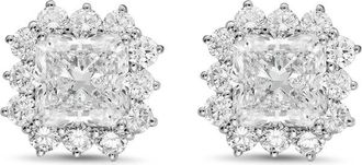 Diana M. Jewels 14kt white gold 5cts lab grown Radiant Cut Diamond Halo Earrings