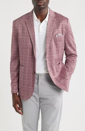 Johnston & Murphy Game Day XC Flex Pinnacle Red Windowpane Check Knit Sport Coat in Burgundy Plaid at Nordstrom, Size Xx-Large