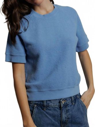 perfectwhitetee Kennedy Core Fleece Short Sleeve Ziggy Sweatshirt In Pacific Blue