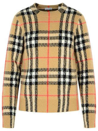 Burberry Constance Check Beige Cashmere And Wool Sweater