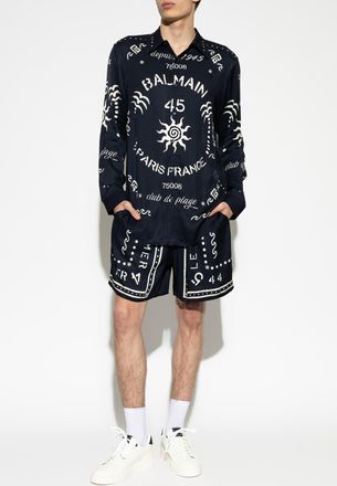 Balmain Printed Shorts, Mens, Navy Blue