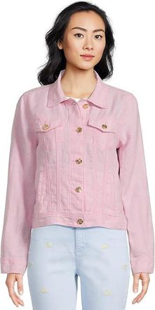 Lilly Pulitzer Seaspray Linen Jacket Womens Coat Conch Shell Pink X Resort White : SM, Denim/Linen