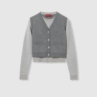 Gucci Wool Silk Top With Vest Overlay, Grey, Ready-to-wear