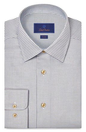 David Donahue Trim Fit Microcheck Cotton Twill Dress Shirt in White/Dune at Nordstrom, Size 16.5 - 32