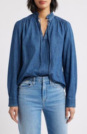 Caslon Ruffle Chambray Top in Dark Wash at Nordstrom Rack, Size X-Small