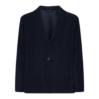 Issey Miyake Jassen, Heren, Blauw, L, Navy Blue Geplooide Blazer Jas
