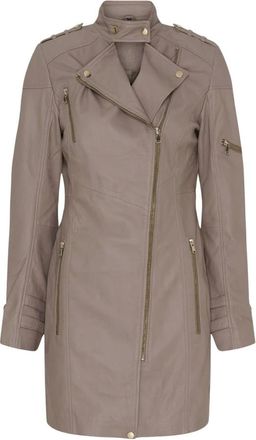 Notyz Notyz - Lange Biker Jas - Dames - Jassen - Beige - Maat: L Leer