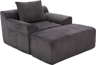 Urban Meuble Sill&oacute;n relax con otomana en pana gris