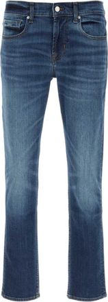 7 For All Mankind Blue Solid Straight Jeans