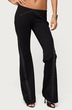 Edikted Hook & Eye Low Rise Bootcut Pants in Black at Nordstrom, Size X-Large