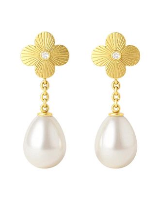 Gabi Rielle 18K Over Silver & Pearl CZ Dangle Earrings