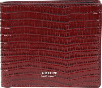 Tom Ford Printed Tejus T Line Classic Burgundy Calf Leather Bi-Fold Wallet