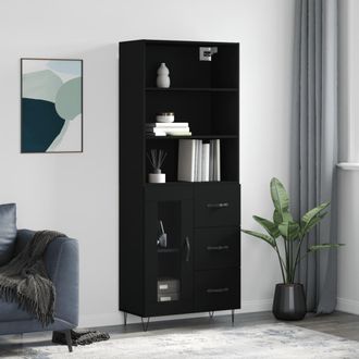 vidaXL Vidaxl - Aparador Alto Madera Contrachapada Negro 69,5x34x180 Cm