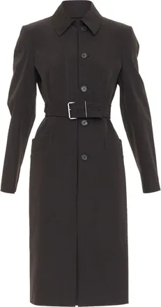 Prada minimal black technical single breasted belted trench coat
