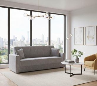 Dmora Dmora Sof&aacute; Cama Pinto, Sof&aacute; Cama Contenedor Lineal 3 Plazas, Sof&aacute; De Sal&oacute;n En Tela Acolchada Con Apertura Clic-clac, Cm 212x80h87, Gris, Con Embalaje 