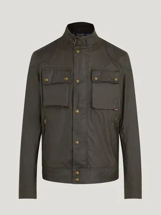 Belstaff Belstaff Chaqueta Racemaster para hombre Algodón encerado Verde oliva desgastado 44