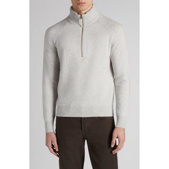 Tom Ford Lambswool & Cashmere Half Zip Sweater in Pale Grey at Nordstrom, Size 50