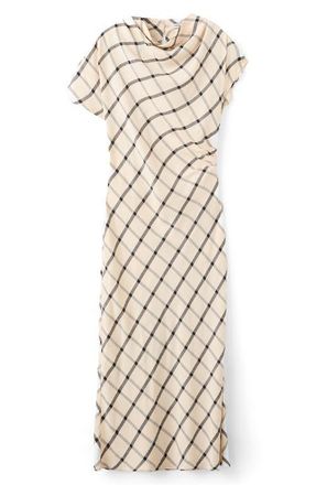 Mango Windowpane Check Asymmetric Dress in Ecru at Nordstrom, Size 4