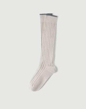 Brunello Cucinelli MenS Sand Wool Ribbed Socks, Size S