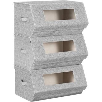 Woltu Woltu - Juego De 3 Cajas De Almacenamiento Plegables Para Armario Infantil, Juguetes, Libros Y Ropa, Gris Y Crema