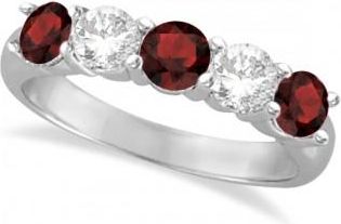 Allurez Five Stone Diamond and Garnet Ring 14k White Gold (1.92ctw)
