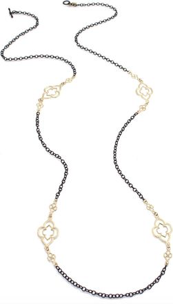 Armenta Womens Old World Heraldry Scroll Station Cable Chain Necklace In Yellow Gold And Black