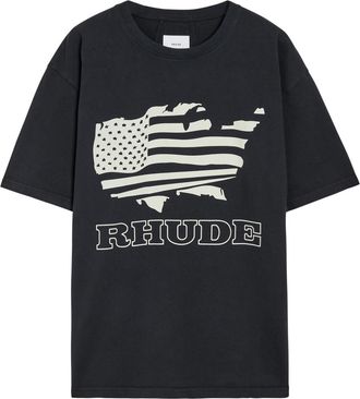 Rhude Rhude Banner Printed Cotton T-shirt - Black - XL