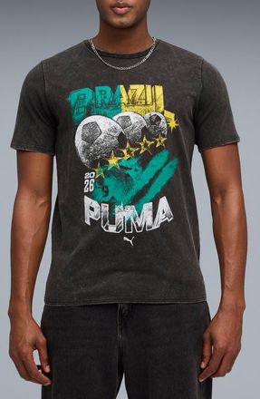 Puma Fanpack 90s Bespoke Brazil Cotton Graphic T-Shirt in Puma Black/Yellow at Nordstrom, Size Small