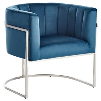 Beliani Beliani - Sill&oacute;n Tela De Terciopelo Azul Estructura Metal Plateado Estilo Glam Larvik