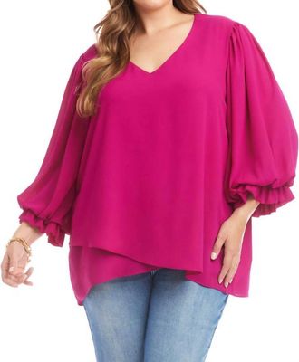 Karen Kane Layered Sleeve Asymmetric Top - Plus In Magenta