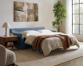 Castlery Agnes Queen Sleeper Sofa, Dusty Blue, Removable Covers, Machine Washable for Women