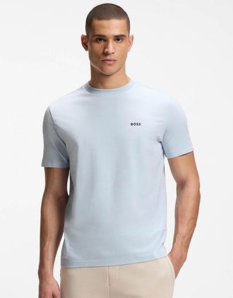 HUGO BOSS Mens BOSS Green Tee Mens Stretch Cotton T-Shirt with Contrast Logo - Open Blue 460 - Size: 40