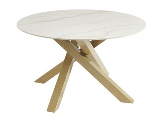 VENTE-UNIQUE.COM Mesa de comedor cer&aacute;mica blanco, dorado