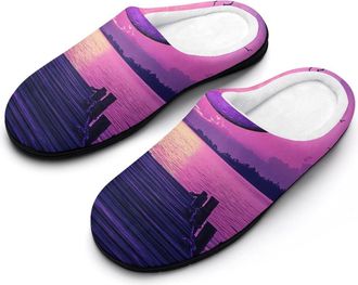 Generic Landscape Bridge Full Moon Mens Slippers Comfortable And Non-slip Cotton Slipper Shoe for House