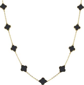 Italian Gold, Inc 14K Yellow Gold Clover Necklace- Onyx