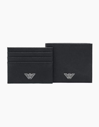 Emporio Armani Mens ASV Eagle Logo Black Leather Wallet & Card Holder Gift Box - Size: ONE size