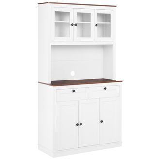 Beliani Alacena Armario De Cocina Con Vitrina Y Cajones Estilo Cottage Campestre Blanco Pimba
