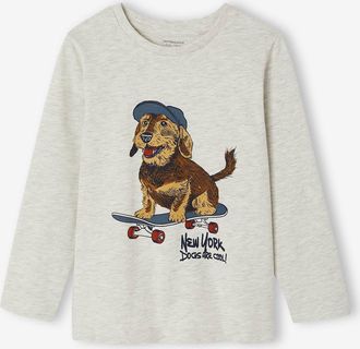 Vertbaudet Langarmshirt f&uuml;r Jungen mit Streetstyle-Print wei&szlig; meliert