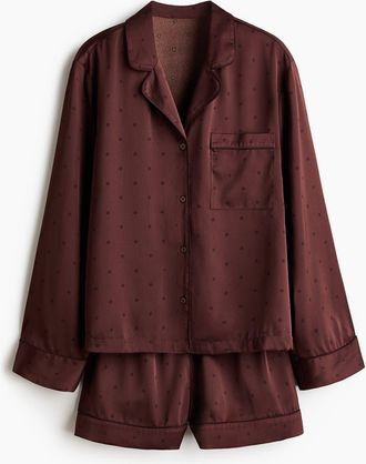 H&M Satin Pyjamas in Dark Brown/dotted at Nordstrom, Size Xx-Small