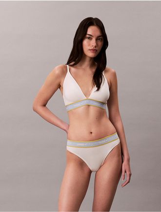 Calvin Klein Womens Icon Cotton Modal Stripe Lightly Lined Triangle Bralette - White/Natural - XXS