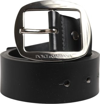 Dolce & Gabbana Black Leather Classic Metal Buckle Mens Belt