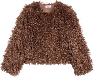 Pence Kim Wood Round-Neck Faux-Mongolian Fur Coat