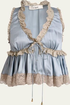 Chlo&eacute; V-Neck Sleeveless Satin Babydoll Top