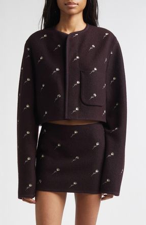 Rier Walker Floral Embroidered Wool Utility Jacket in Tanin Flowers Felted at Nordstrom, Size Xx-Small
